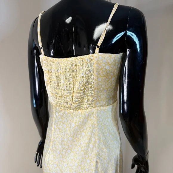 Glamorous Milkmaid Dress Yellow Floral Midi Cottagecore Tie Front Slip Size 8 - Picture 4 of 5
